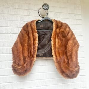 Vintage 60's / 70's Brown Real Fur Stole Drape Cape
